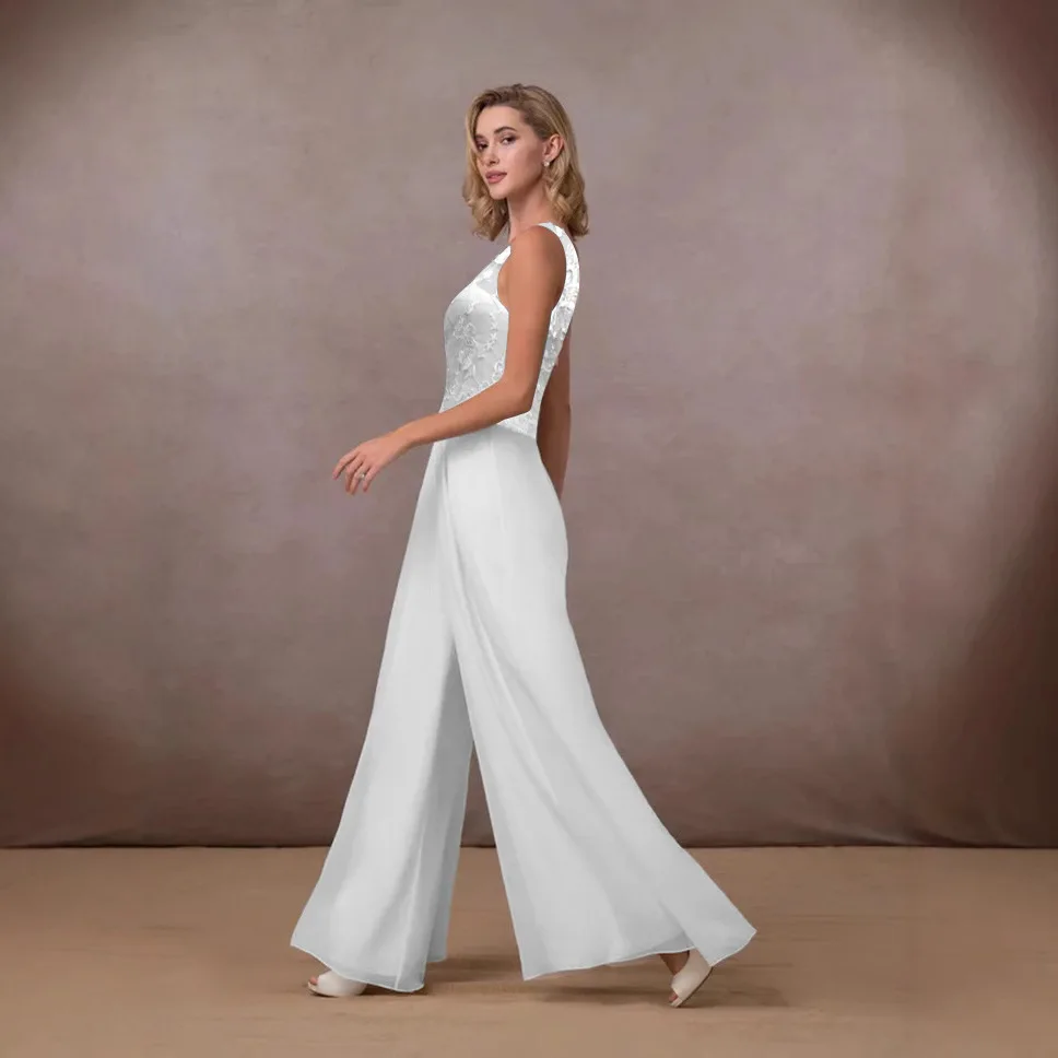 Kombinezon damski europejski i amerykański dekolt V bez rękawów białe szyfonowe spodnie szerokie nogawki nowy styl