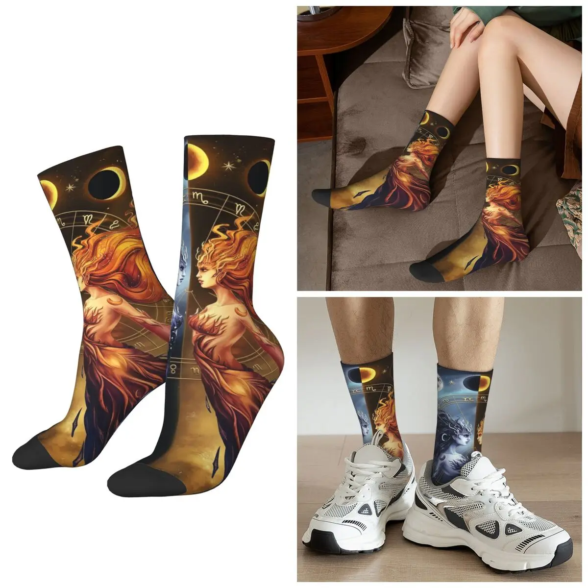 

Всесезонные носки для гадания, созвездия, загадочные носки с солнцем и луной, носки для экипажа, впитывающие пот чулки для мужчин и женщин, рождественские
