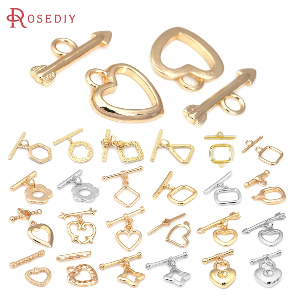 18K Gold Color Brass Heart Square Flower Hexagon Shape O Toggle Clasps Bracelet Connect Clasps Jewelry Making Diy Findings