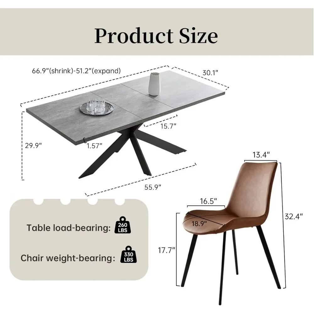 7-teiliges Esstisch-Set für 6 moderne rechteckige Esstische aus Holz und Leder-Esszimmerstühle für 6 Personen (Farbe: Braun)