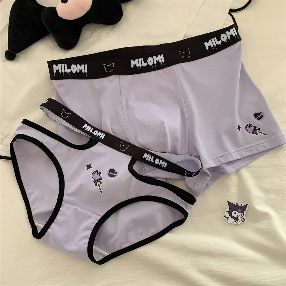 New Sanrio Anime Kuromi Couple Underwear Cute Cartoon Women Briefs Pure Cotton Lolita Panties Mid Waist Comfy Men Boxer Shorts