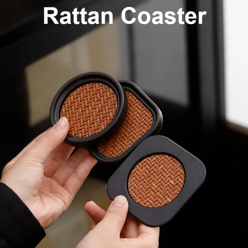 Round bamboo woven insulating coasters creative handmade mats teacups and tea mats