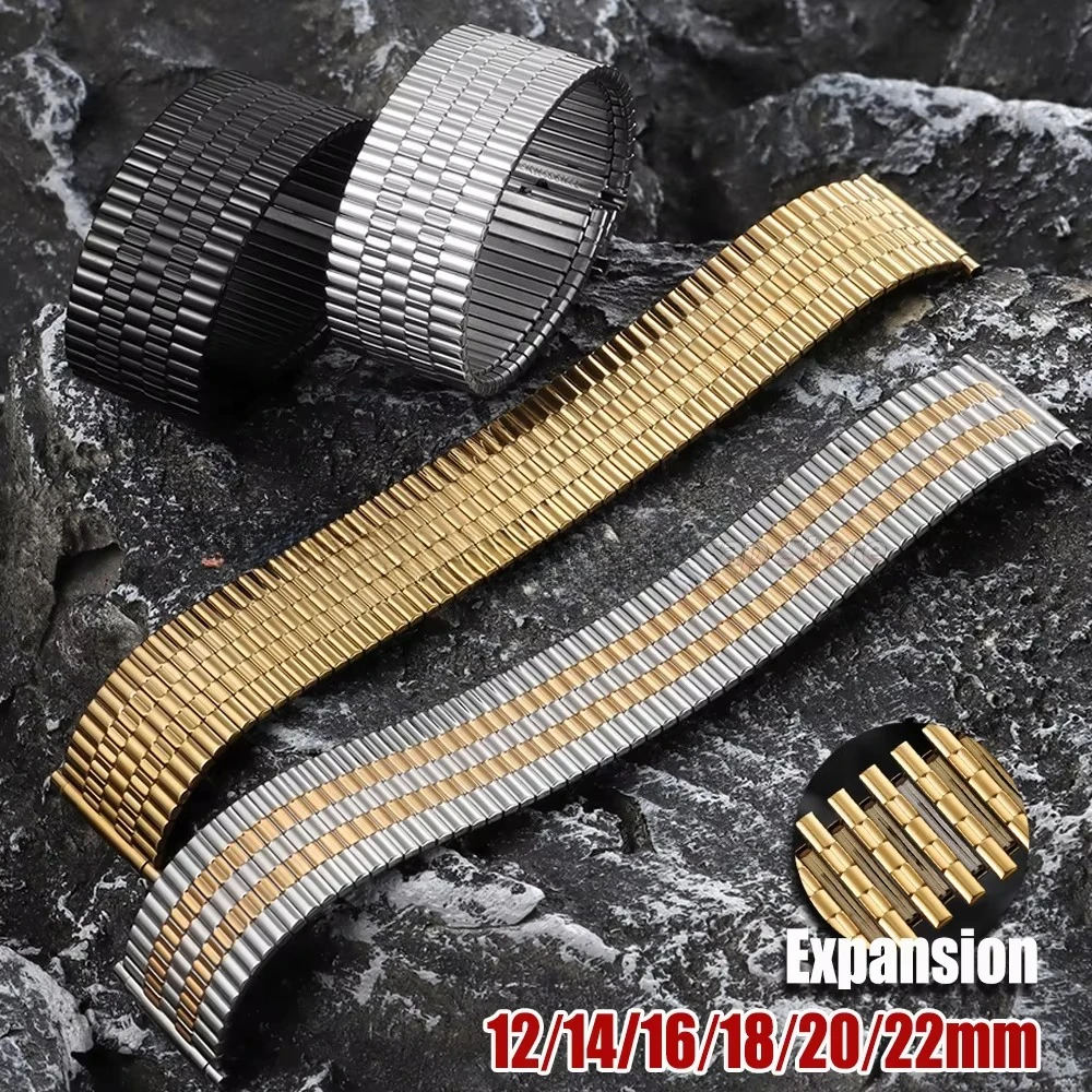 12mm 14mm 16mm 18mm 20mm 22mm Edelstahl Elastisches Uhrenarmband für Seiko Herren Damen Armband Silber Gold Metall-Dehnungsarmbänder