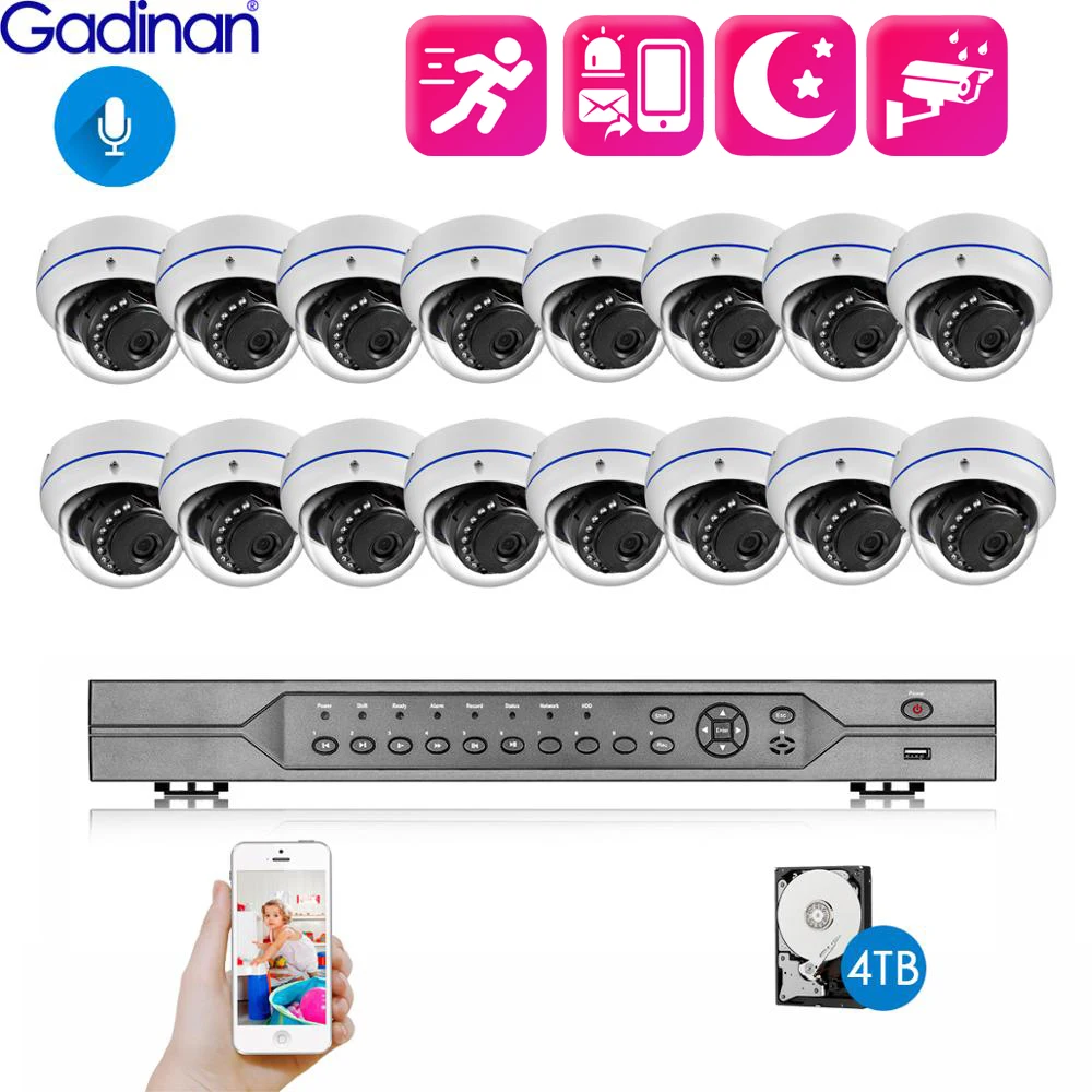 

Gadinan H.265+ 16CH 8MP 4K POE NVR Face Detection CCTV System 5MP 4MP Audio Microphone POE IP Camera Video CCTV Surveillance Kit