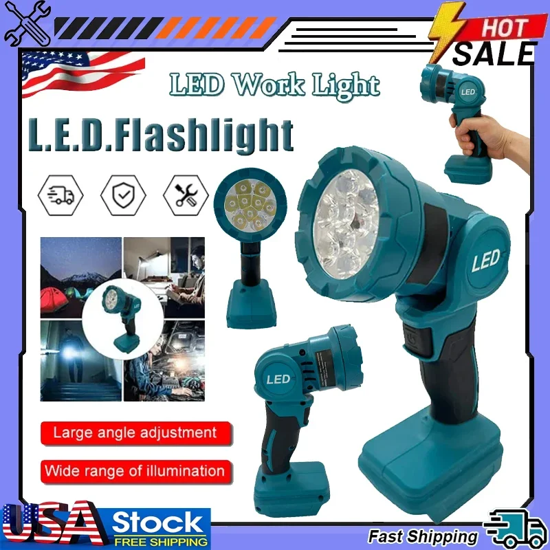 

Беспроводной светодиодный фонарь, ручной прожектор для наружных работ, перезаряжаемый фонарь, рабочий светильник для стройплощадки, совместимый с аккумуляторами Makita 18V