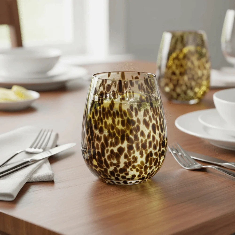 Creative Vintage Amber Leopard Goblet Glass Art Style Leopard Spot Highball Glass Lightweight Heat-resistant Drink Cup Party