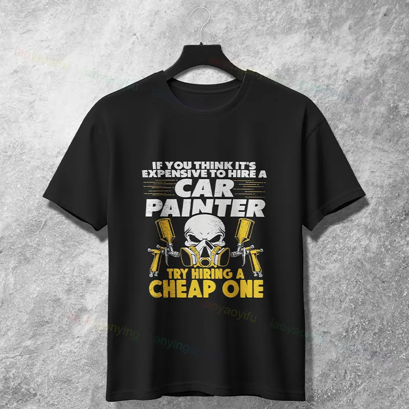 Śmieszna koszulka graficzna dla lakierownika samochodowego, 100% bawełna, krótki rękaw, humorystyczny styl, casualowa koszulka dla entuzjastów motoryzacji i mechaników.