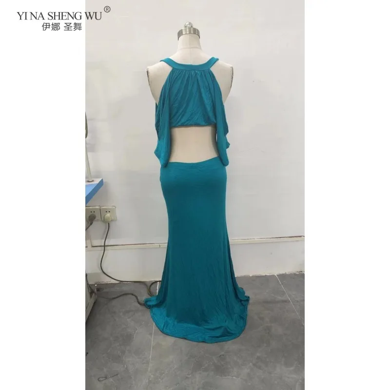 Traje de performance de dança do ventre feminino oriental modal manga morcego vestido dividido prática dancewear para dançarinos femininos roupa de palco