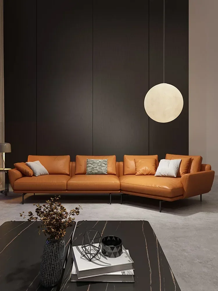 

Leather Sofa Set Modern Orange Corner Sofa Light Luxury Ins Style