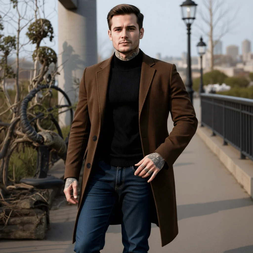 

Men's Minimalist Single-Breasted Woolen Blend Trench Coat Lightweight Warm Jacket for Office Commute Autumn Winter Wear