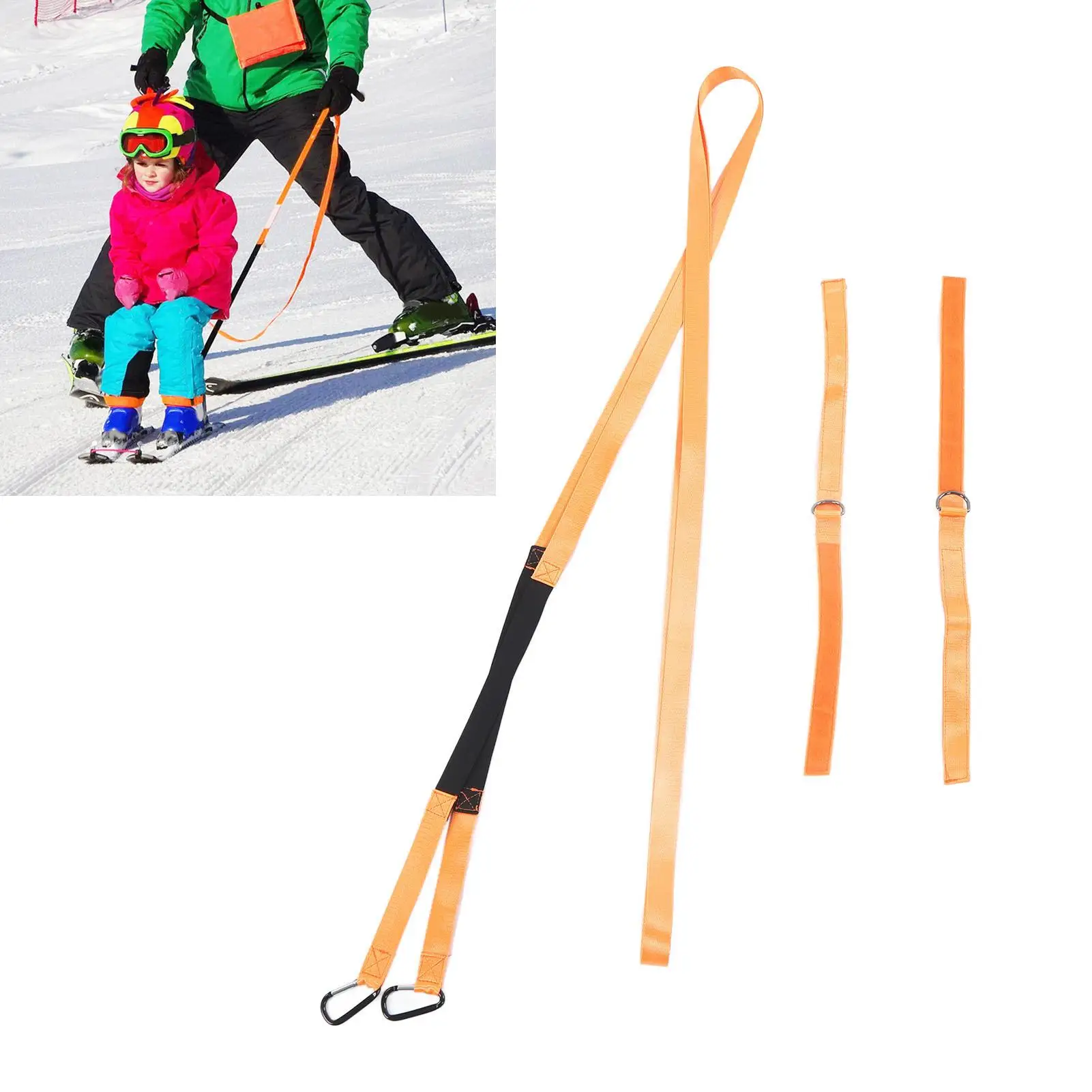 210cm Ski Harness with Thickened Buckle - Orange Traction  for kids ' Ski Training, Hook & Loop Design