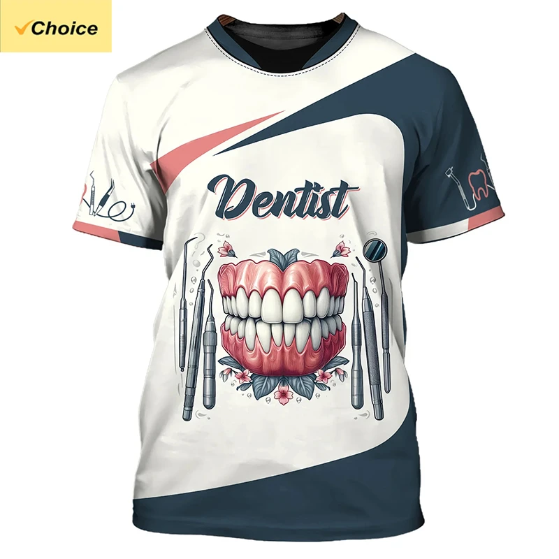 2025 Men's T-Shirt Tooth 3d Printed Daily T Shirt For Man Short Sleeve Fashion Casual Street Dentist Uniform Men's Clothing Tops