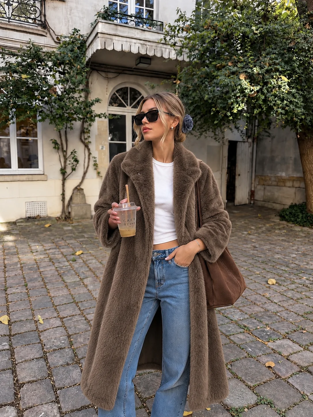 Luxury Chic Faux Fur Coat Women Long Stand Collar Plush Furry Jacket Long Sleeve Warm Winter Longline Overcoat Elegant Outerwear