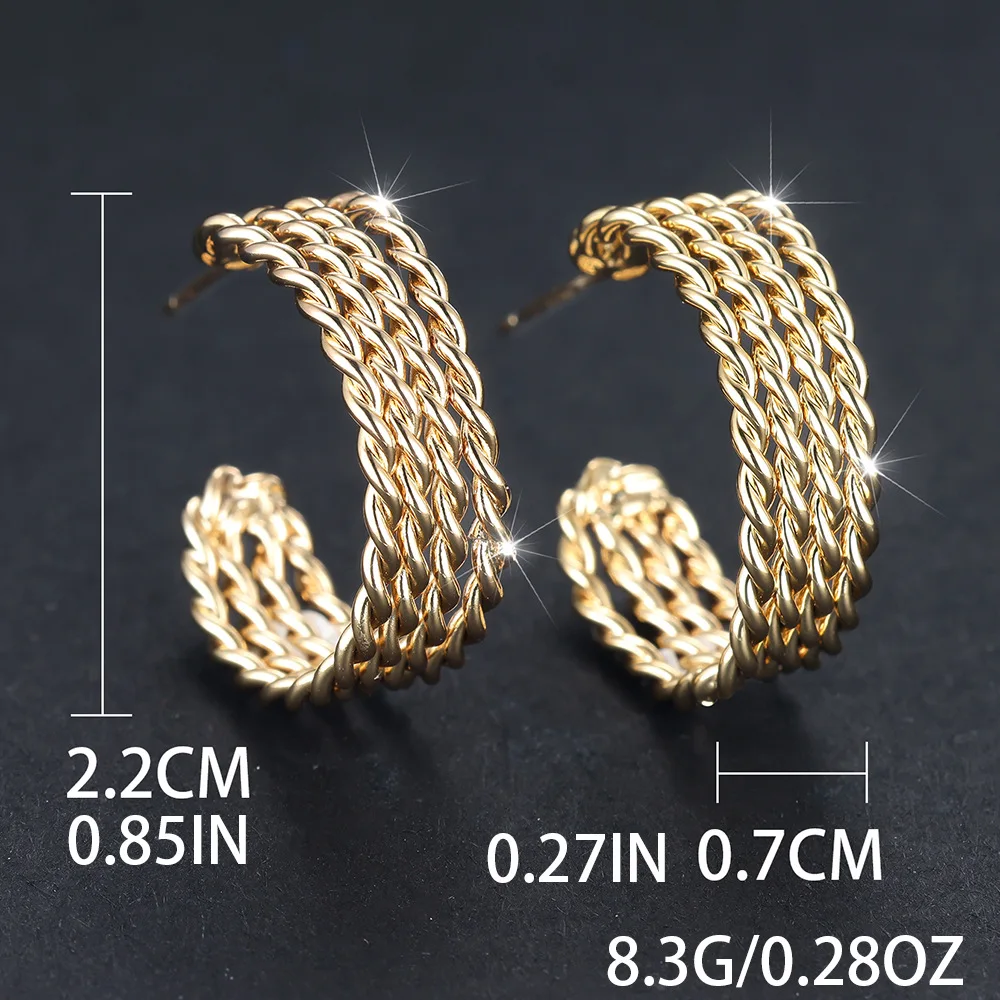 European and American Multi-layer Metal Ear Rings, Elegant, Small and Versatile, Fried Dough Twists Texture C-shaped Ear Studs