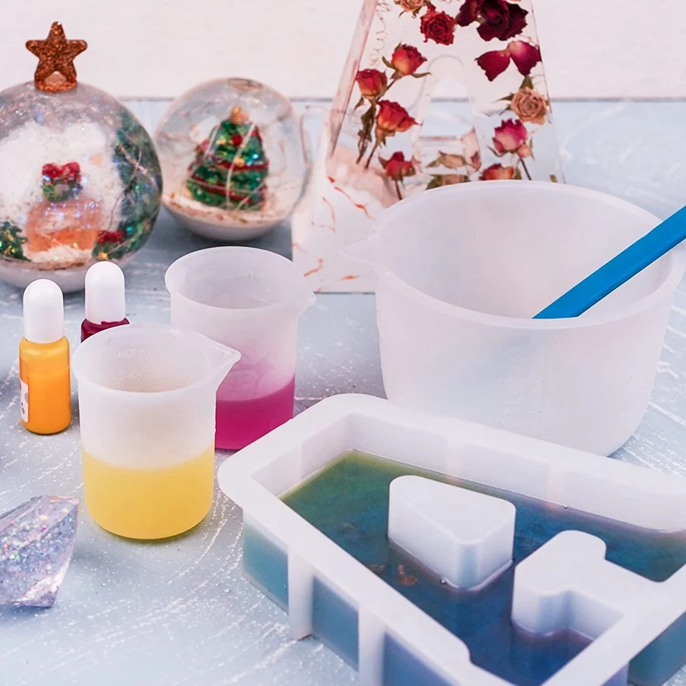 AEE4-600Ml/20Oz Resin Mixing Cups, 2 Piece 100Ml Measuring Cups, Silicone Stirring Stick, Epoxy Mixing Kit