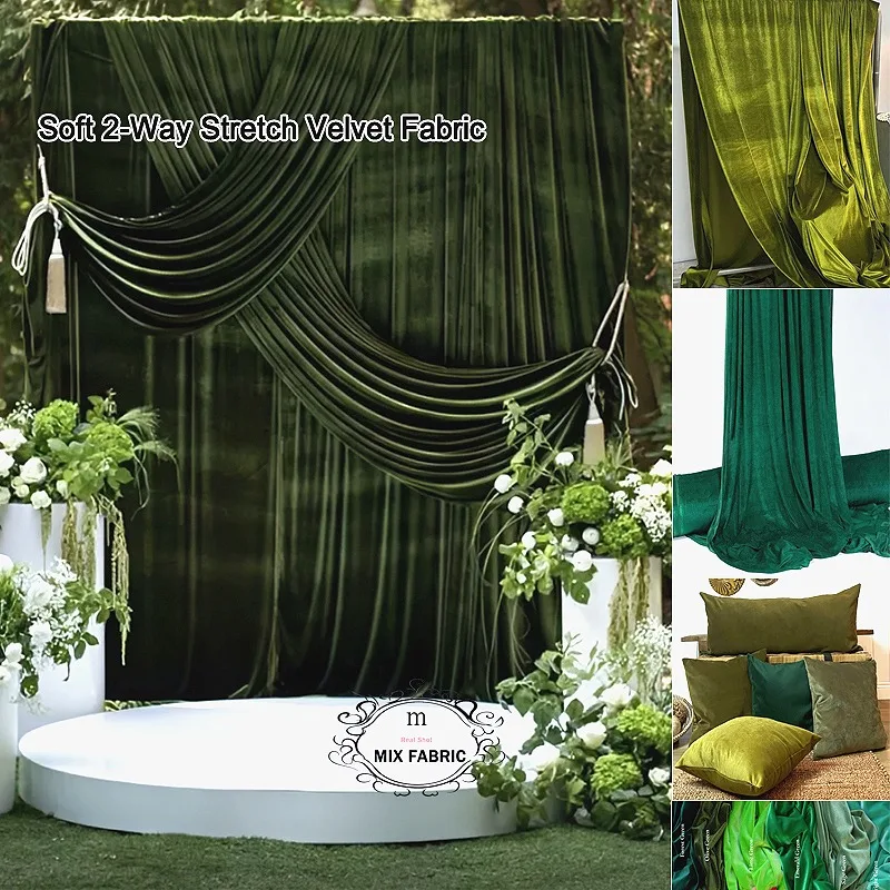 Soft Olive Green Stretchy Velvet Fabric for Formal Dress Backdrops Wedding Party Decoration Curtain Cloth DIY Sewing Material