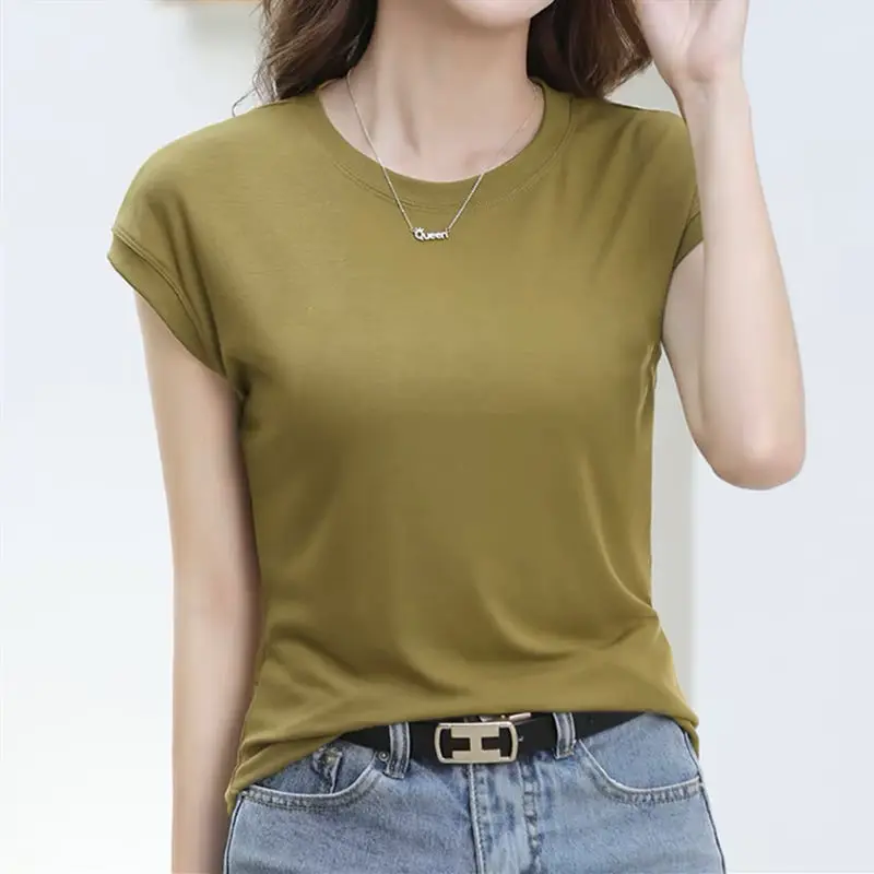 Simplicity Loose T Shirts Summer New Short Sleeve Solid Color All-match O-neck Casual Tops Tees Fashion Trend Women Clothing