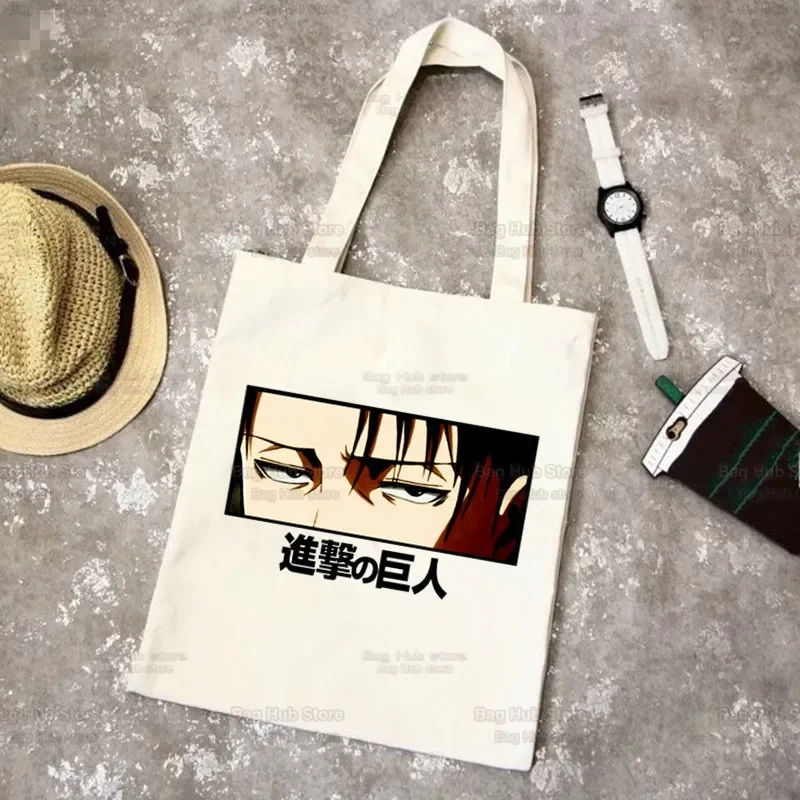 Bolsa de compras de Anime Attack On Titan Levi Ackerman Eye Bolsa de Yute para compras de comestibles Bolsa de compras