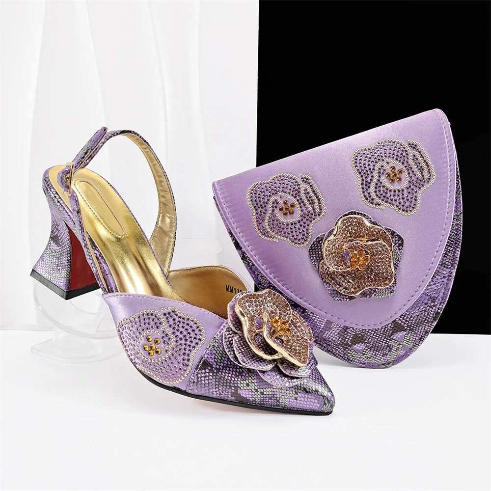 

2026 Summer Elegant Rhinestone Sandal Shoes With Purse Set African Summer Women High Heels Shoes And Bag Set For Party