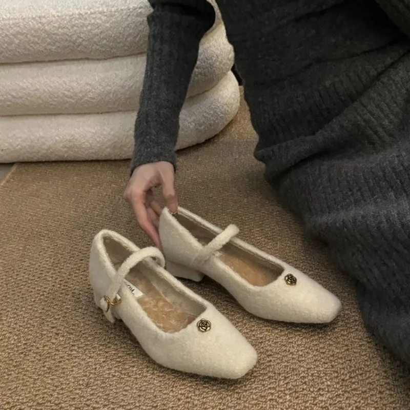 شتاء جديد بكعب المشمش 2025 جديد مع تنورة لطيف الفرنسية ماري جين حذا فردي للسيدات #5