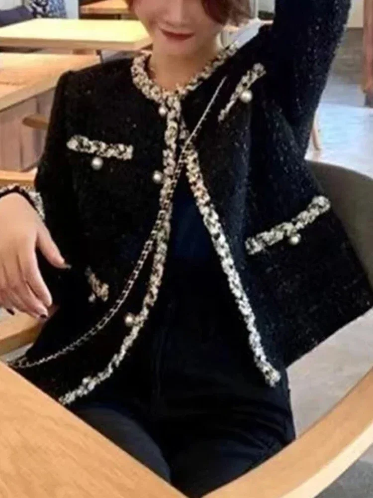 

New Elegant Lady Woolen Short Outerwear French Small Fragrant Tweed Jacket Coat for Women's Spring Autumn Korean Fashion