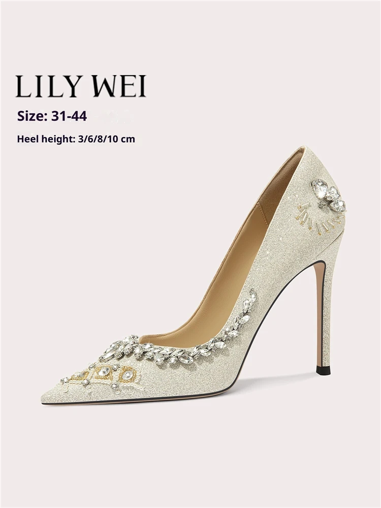 

Spring pointed rhinestone beaded embroidery sequin wedding shoes banquet large size small size thin heel high-heeled women shoes