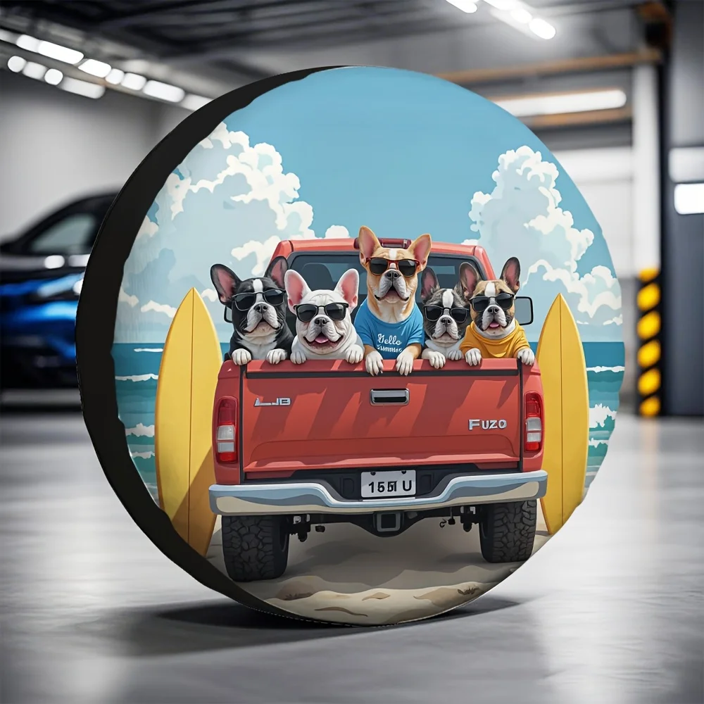 

Французский бульдог, чехол для пляжной поездки, милая собака, мультяшная защита для запасного колеса на открытом воздухе, полиэстер