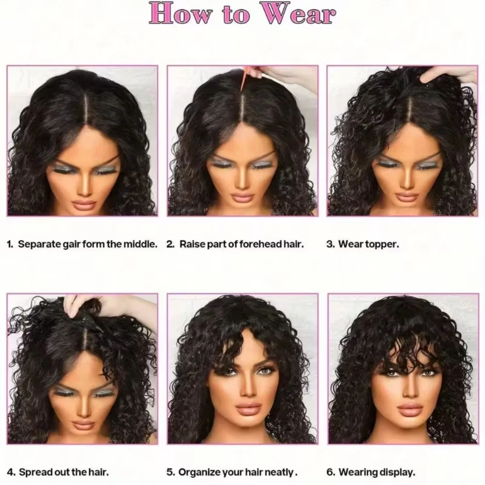 Doczepiany tupet z kręconych włosów naturalnych, w kształcie litery O, na klipsach, lekki i oddychający, wyglądający naturalnie.