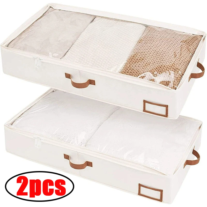

1/2PC Large Clothes Storage Bag Under Bed Foldable Quilt Clothes Storage Bag Doggy Bag Bedroom Dormitory Organizer Bag