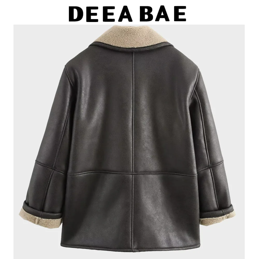 DEEABAE  Foreign Trade Women's Clothing New Fashion Versatile Double Breasted Long Sleeved Double-sided Loose Coat Jacket