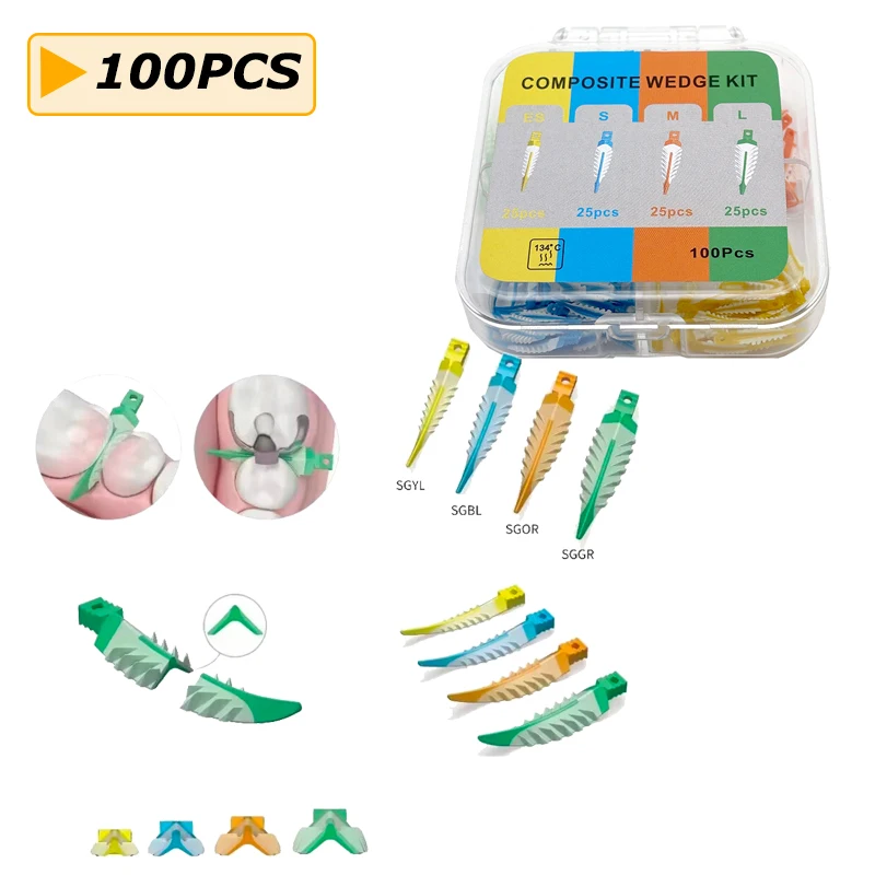 

100Pcs/box Dental Composite Wedges Kit Silicone Adaptive Interdental Wedges Dental Matrix Autoclavable Silicone Dentist Material