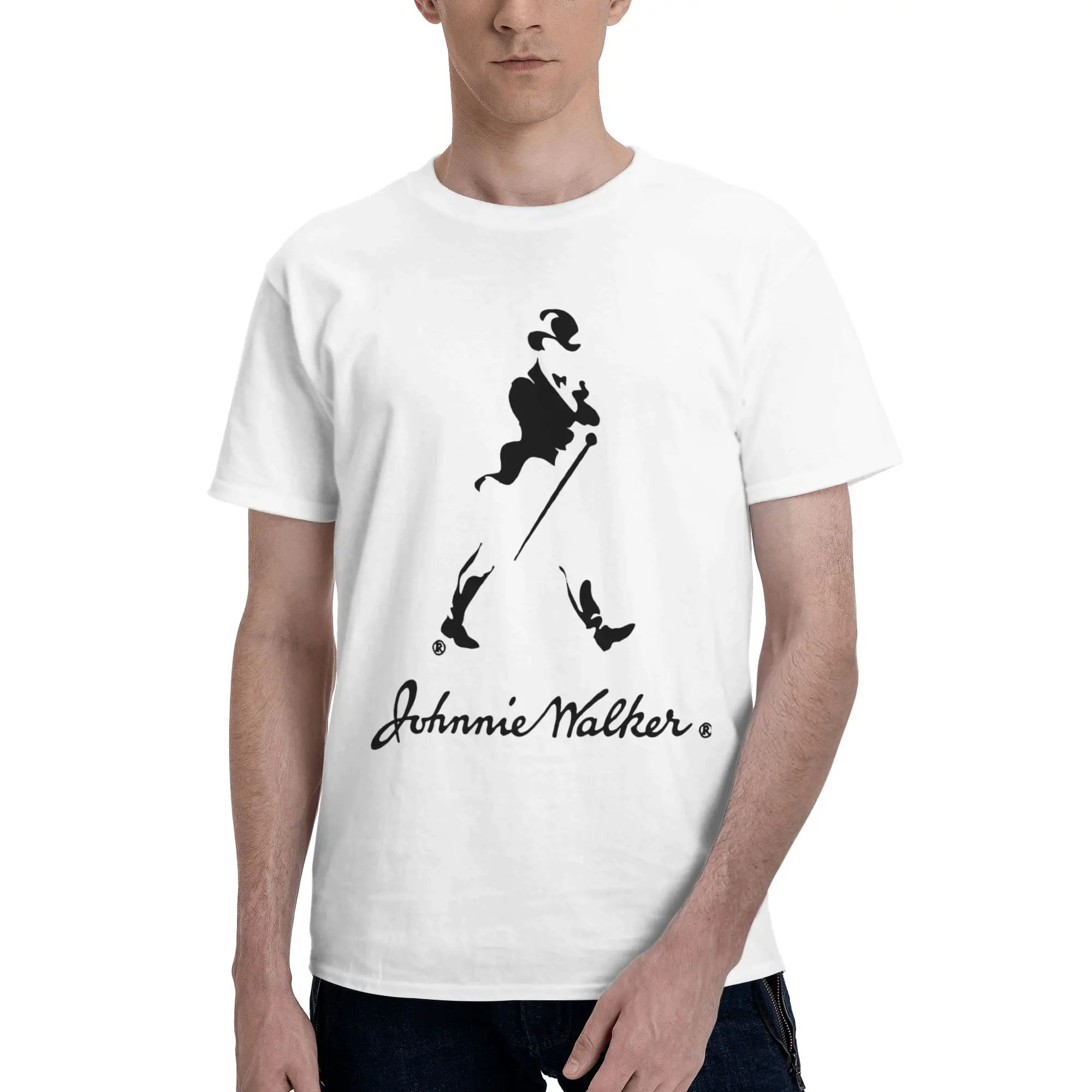 White Johnnie Walker Whisky Minimalist Reversible T-shirt Light Casual Tees