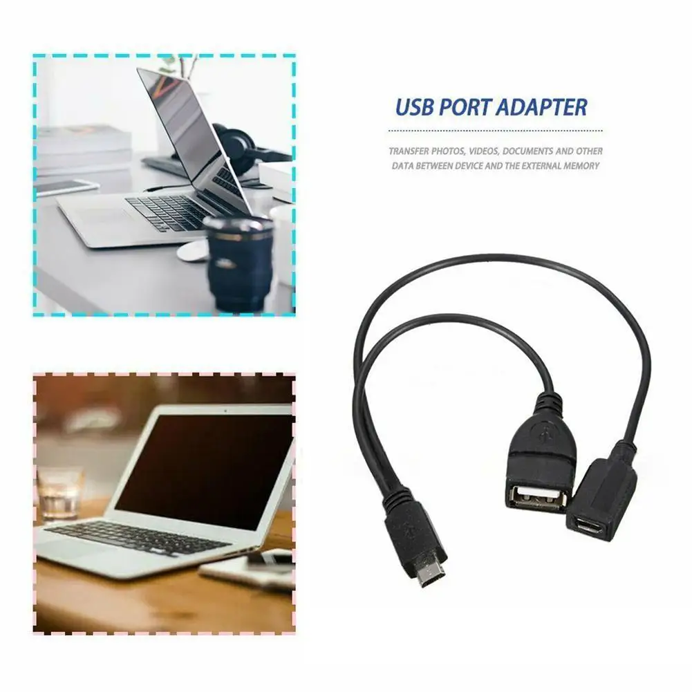 20cm 2 in 1 Micro USB Host Splitter USB 2.0 Port Terminal Adapter OTG Cable For Fire Tv 3 Or 2nd Gen Fire Stick