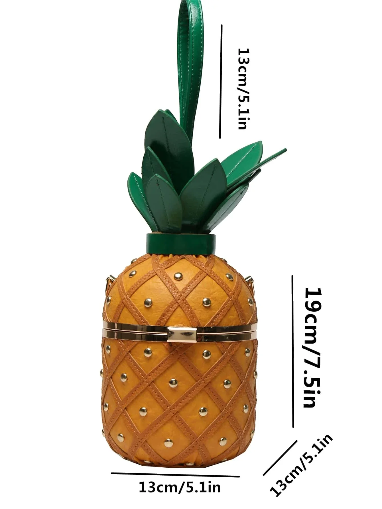 Pineapple-Shaped Crossbody Bag for Women PU Leather Rivets Chain Strap Shoulder Bag Tote Handbags