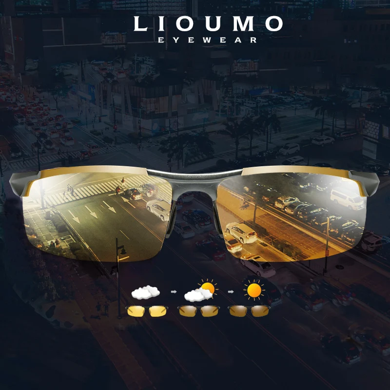 LIOUMO Top Aluminum Sunglasses Men Photochromic Polarized Day Night Vision Glasses For Driving Women Anti-Glare gafas de sol