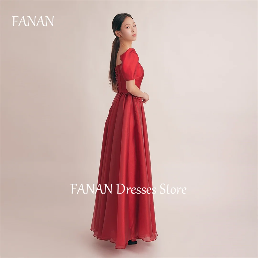 FANAN Square Collar Red Shiny Tulle Evening Party Dresses Sleeveless Korea  A-Line Wedding Women Formal Gowns Event Prom Gowns