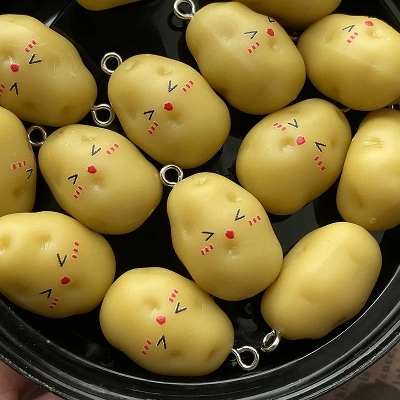 10pcs Simulated Vegetable Happy Potato Resin Charms Cute 3D Food Pendant For Necklace Keychains Diy Jewelry Make