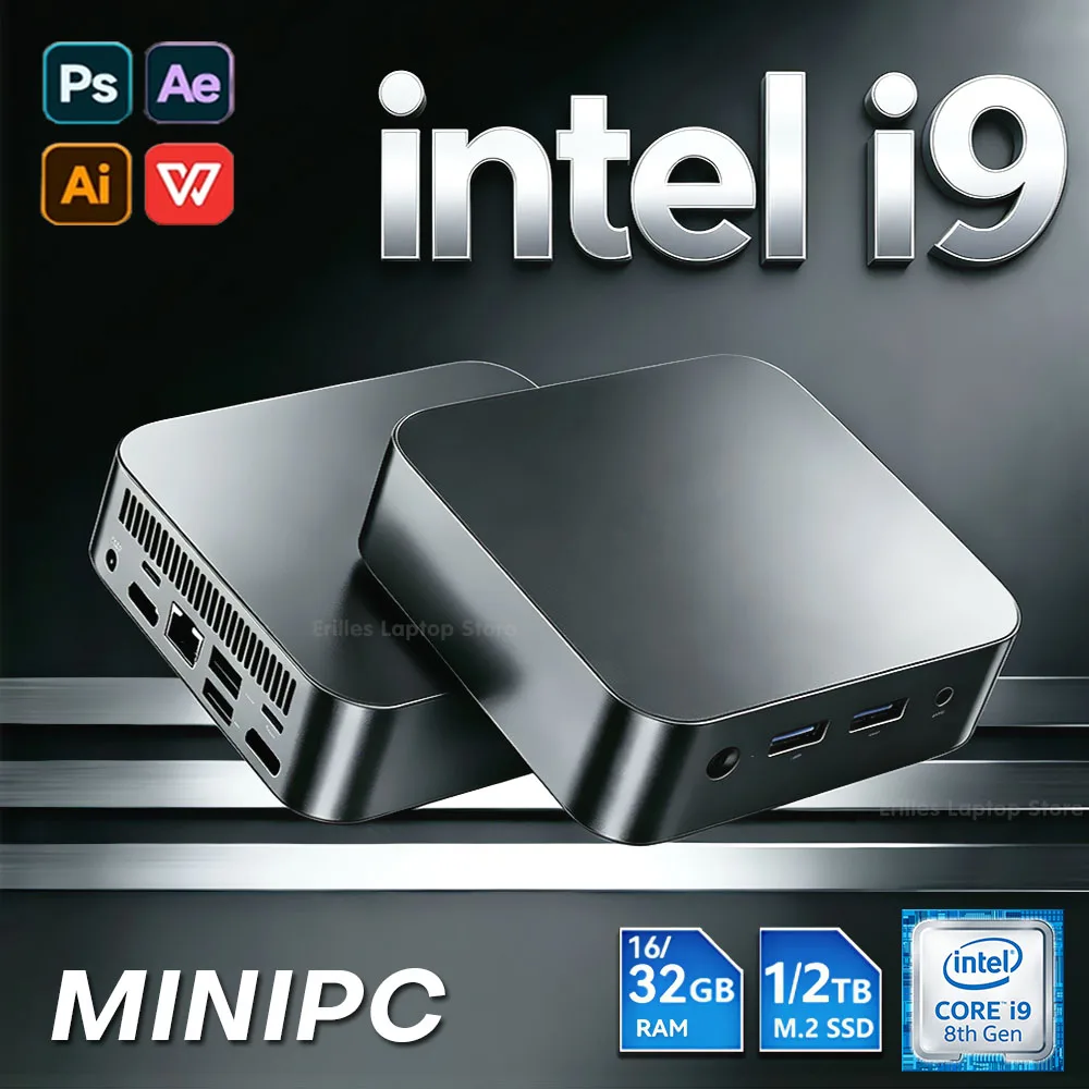 Mini PC Intel Core i9-10980HK con Windows 11, 16GB/32GB de RAM, SSD M.2 de 1TB/2TB, PC portátil para juegos con gráficos UHD, computadora de escritorio i9 MINIPC