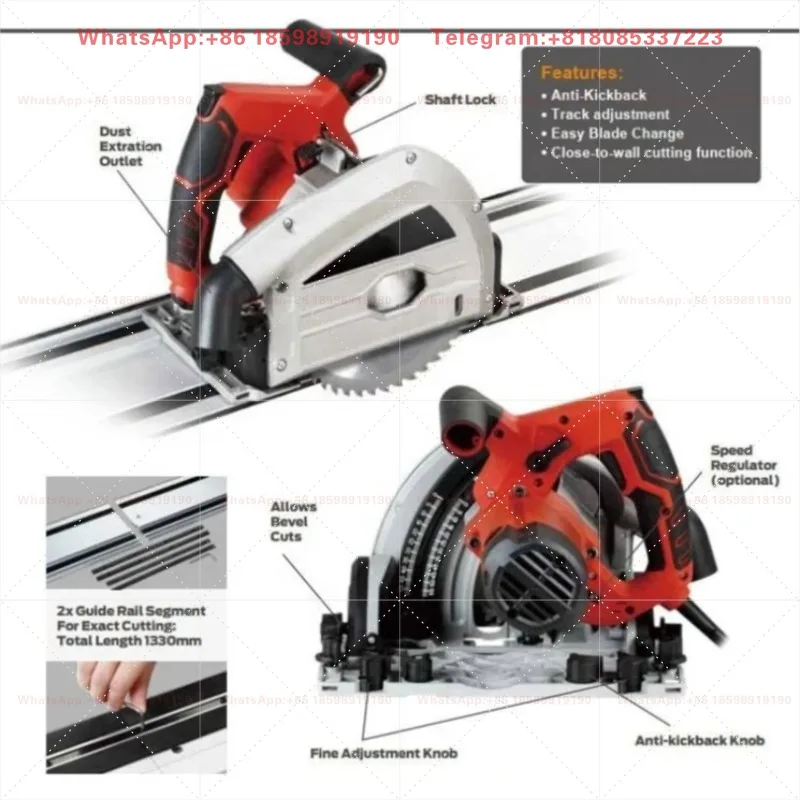 220V Variable Speed Plunge Track Saw Machine with Aluminum Guide Rail Precise Straight Wood Cutting Equipment
