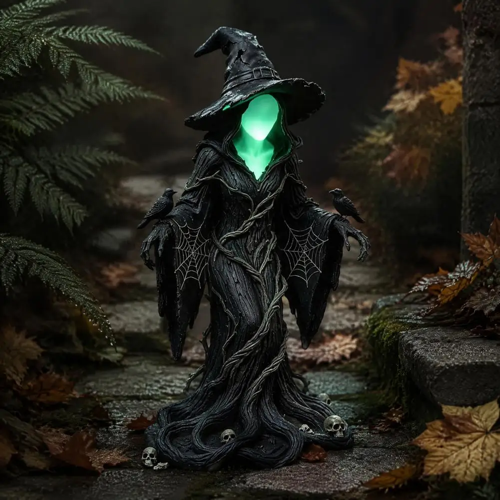 Detailed Resin Sculpture Faceless Witch Statue Glow-in-the-dark Figurine Resin Halloween Ornament Indoor Outdoor Table