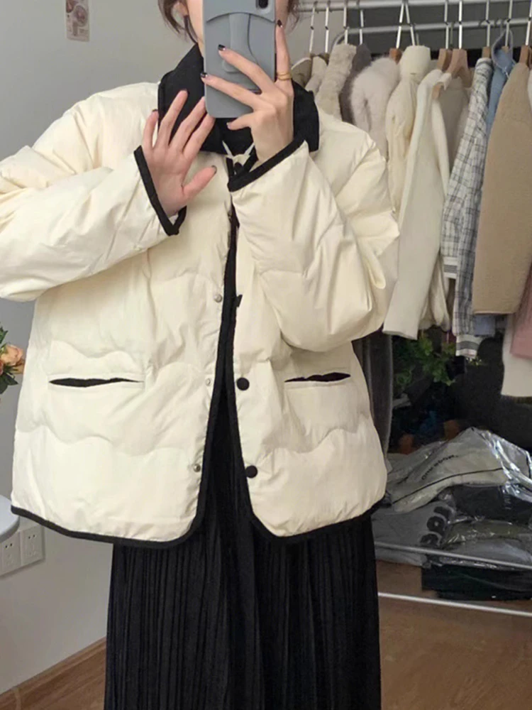 

Thiened Cotton Jaet Women's ort Sle Fce Lined Spring 2026 New Arrival Sweet Sle round Ne Loose Fit Coat