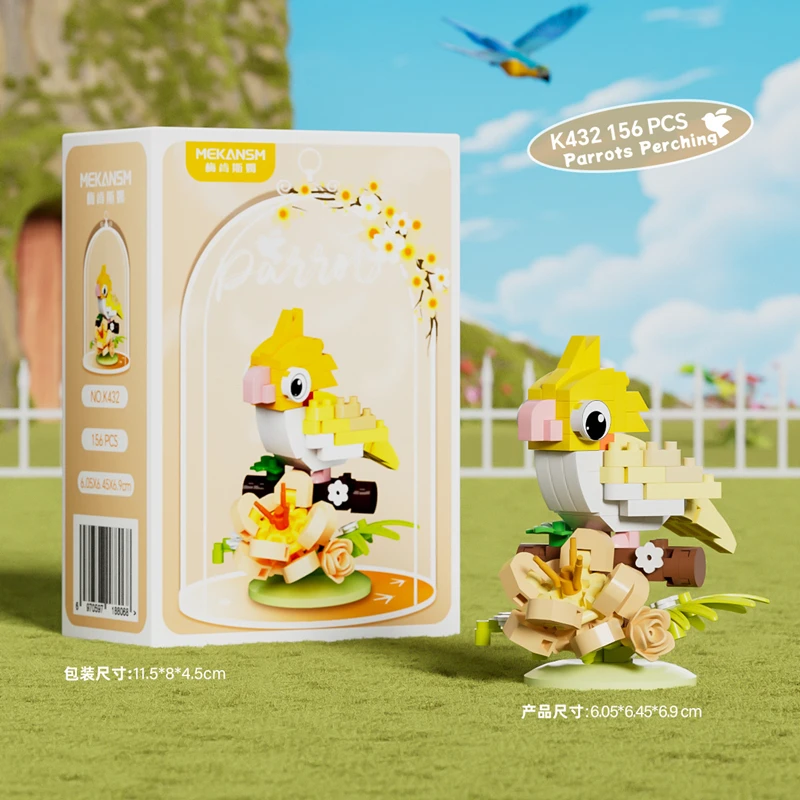 Blocs de construction éducatifs créatifs pour perroquets et oiseaux, architecture d'apprentissage élégante avec des fleurs colorées, jouets pour oiseaux