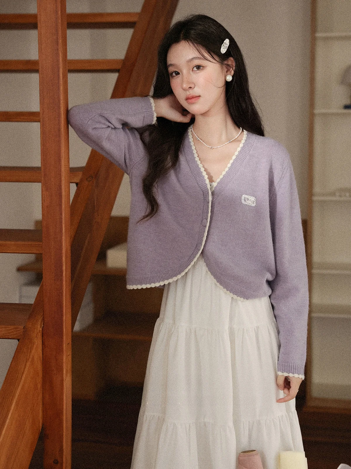 

Свободный длинный светящийся фиолетовый вязаный свитер, женская верхняя одежда, кардиган на пуговицах с v-образным вырезом, эффект похудения, осенняя мода