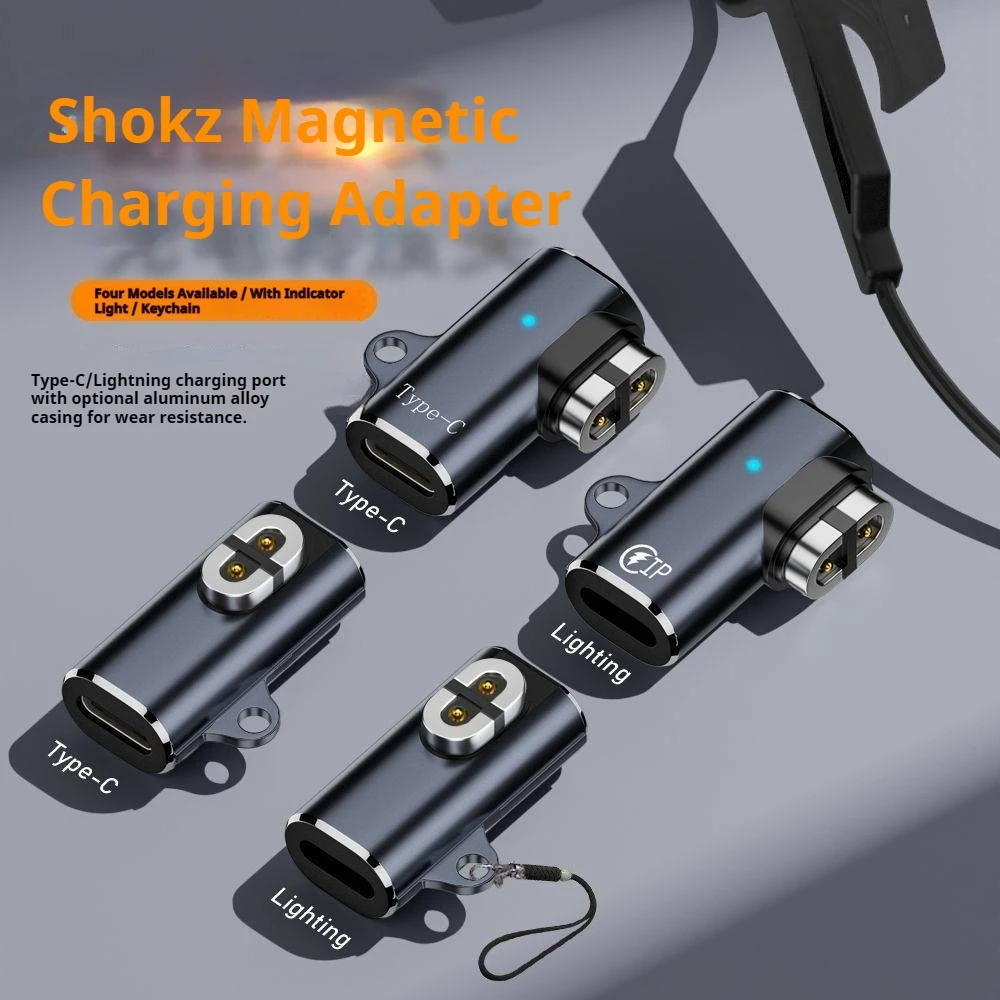 USB C/For iOS To Magnetic Adapter for Shokz Headphones Charging Cable Adapter 90 Degree Bending Charger Cable Magnetic Converter