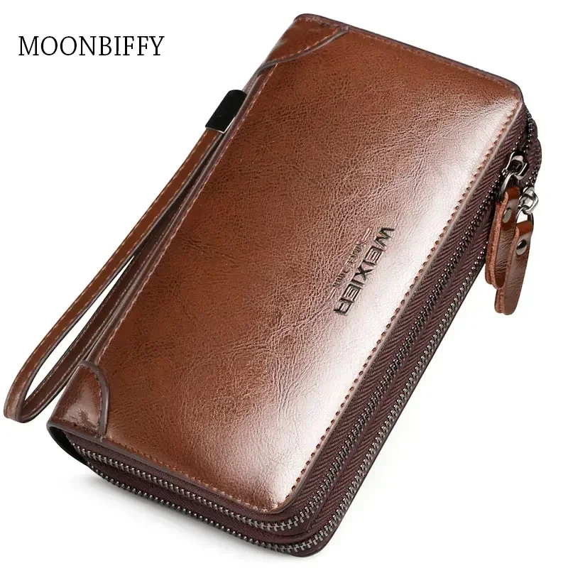 Men Long Wallet Men Double Zipper Coin Pocket Male Wallet Purse Casual Business Card Holder Vintage Large Wallet Male Clutch Bag