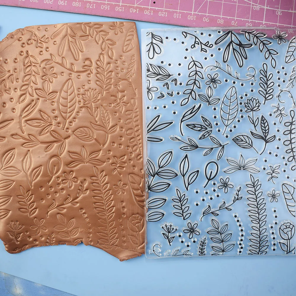 Blumen- und Gras-Textur-Prägepad für Keramik, Ton, weiche Keramik, Kunststoff und Steintextur – Prägestempel – Detail 2