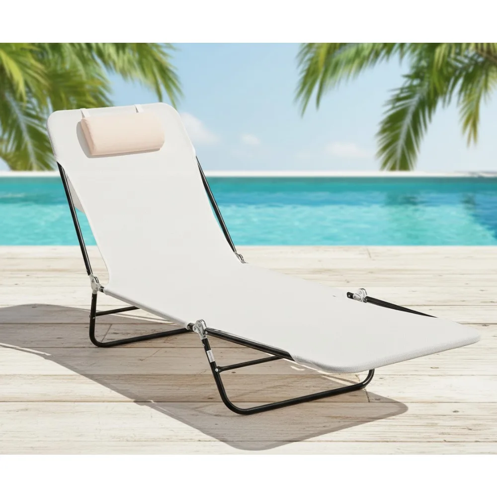 

Складной шезлонг с откидной спинкой, дышащее сетчатое сиденье для бассейна, пляжа, двора, патио, кремового цвета для отдыха на открытом воздухе, белого цвета