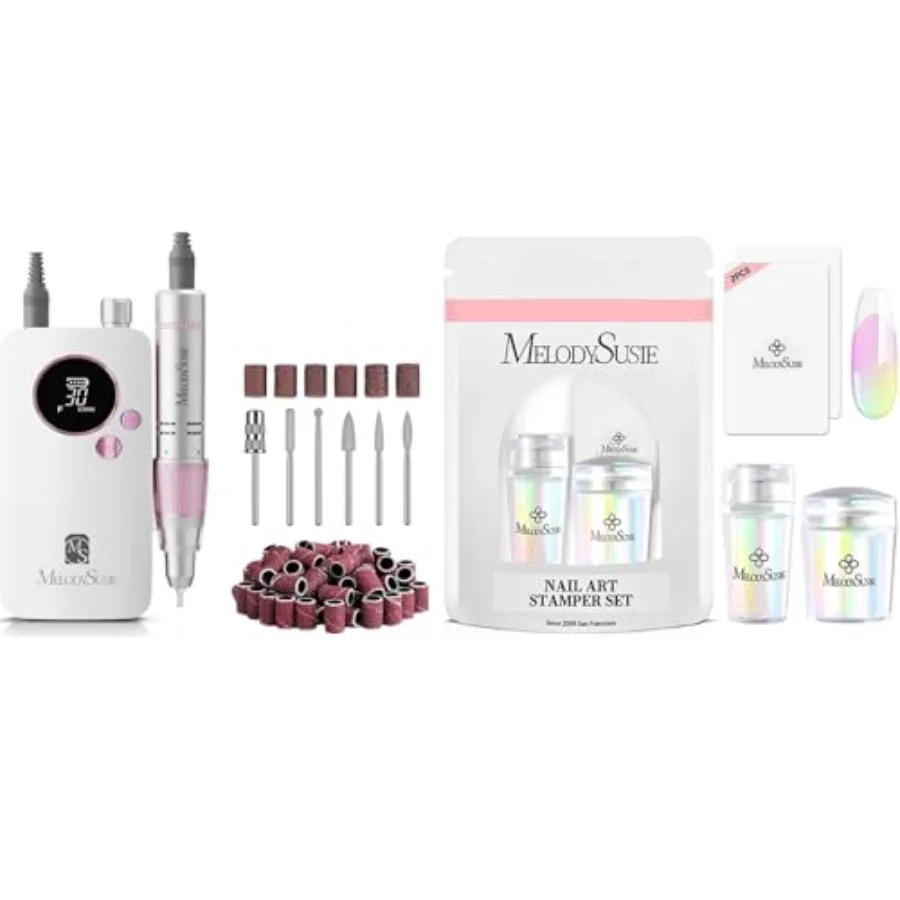 

Portable Nail Drill 30000 RPM with Nail Stamper Kit for DIY Manicure Black and Silver High-Speed Precision Tool with Multiple A