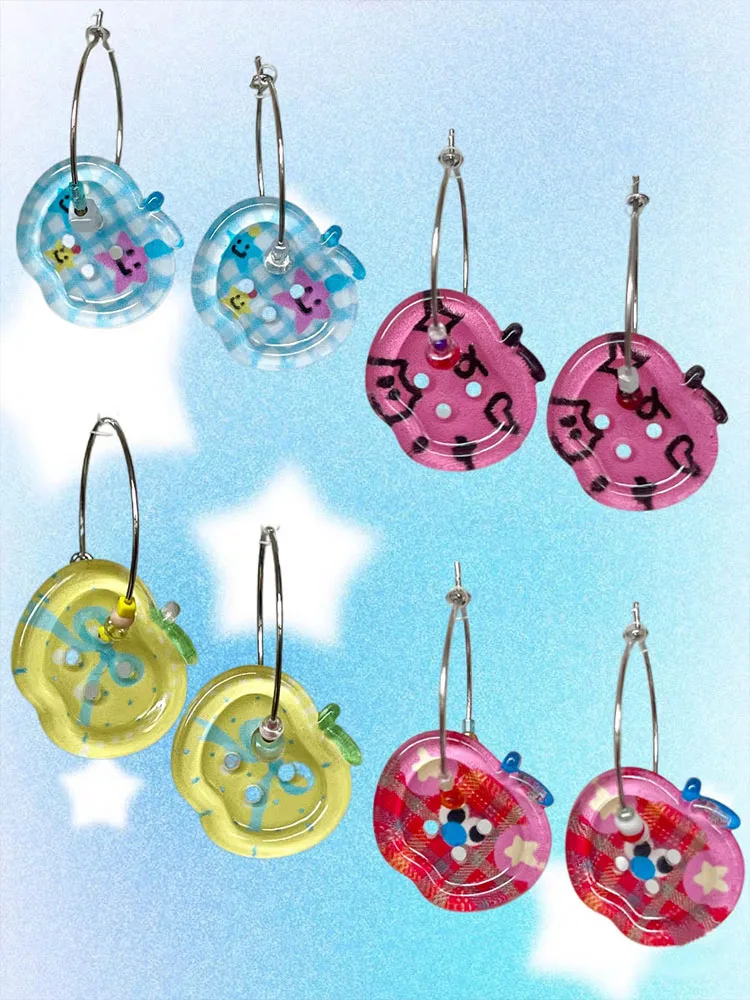 2025 New Drop Earring Apple Grid Polka Dot Point Colorful Cute INS Resin Trendy Earrings for Women Girls Jewelry Ear Accessories