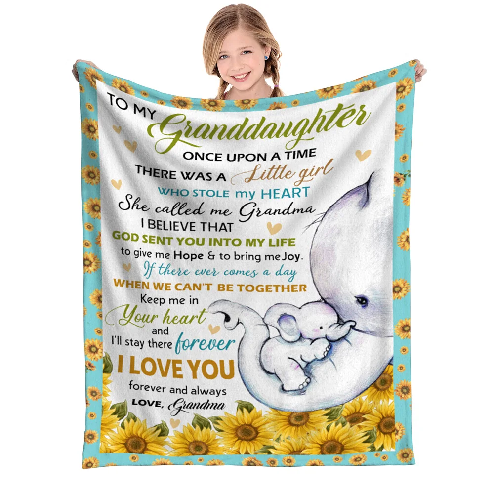 

The personalized sunflower cute elephant blanket that grandma gave to my granddaughter, let me love you forever